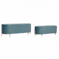 Bench DKD Home Decor   Blue Golden Metal Polyester Velvet (123 x 50 x 45 cm)