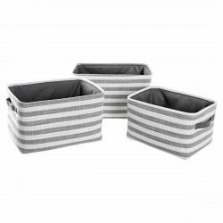 Basket set DKD Home Decor Grey Stripes Cotton (42 x 32 x 25 cm) (3 Pieces)