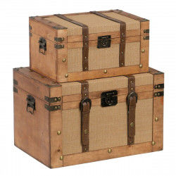 Set of Chests 45 x 30 x 29 cm Synthetic Fabric Wood (2 Pieces)