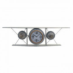Wall Clock DKD Home Decor Crystal Iron Aeroplane MDF Wood Dark grey (120 x 21...
