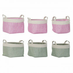 Basket set DKD Home Decor Green Beige Pink 32 x 32 x 23 cm Polyester 3 Pieces...