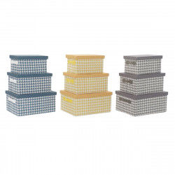 Set of Stackable Organising Boxes DKD Home Decor Grey Blue Yellow 40 x 30 x...