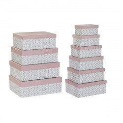 Set of Stackable Organising Boxes DKD Home Decor Golden White Light Pink...