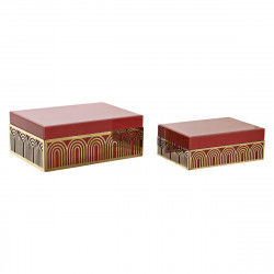 Boîte à bijoux DKD Home Decor Métal Verre Rouge Doré Bois MDF 25 x 18 x 10 cm...