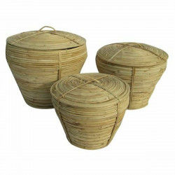 Basket set DKD Home Decor With lid Natural Rattan Tropical (3 Pieces) (35 x...