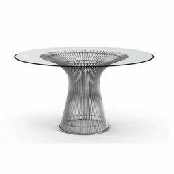 Dining Table DKD Home Decor Transparent Silver Steel Tempered Glass 130 x 130...