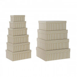 Set de Cajas Organizadoras Apilables DKD Home Decor Blanco Cuadrada Cartón...