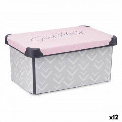 Storage Box with Lid Vibes Grey Pink Plastic 10 L (22,7 x 16,5 x 34,5 cm) (12...