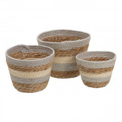 Set of Baskets Natural Grey 17 x 17 x 20 cm Natural Fibre (3 Pieces)
