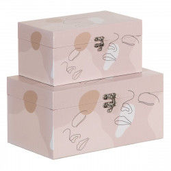Decorative box Pink PVC Canvas Paper DMF 30 x 18 x 15 cm (2 Pieces)