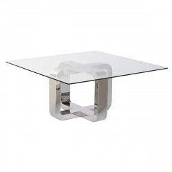 Centre Table DKD Home Decor Silver Steel Aluminium Tempered Glass 100 x 100 x...
