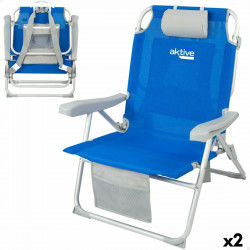 Folding Chair with Headrest Aktive Blue 55 x 86 x 66 cm (2 Units)