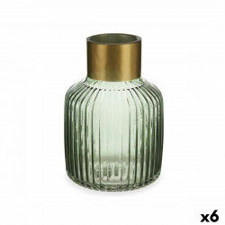 Vase Striber Grøn Gylden Glas 14,5 x 22 x 14,5 cm (6 enheder)