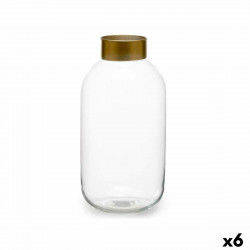 Vase Transparent Golden Glass 14,5 x 29,5 x 14,5 cm (6 Units)