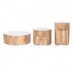 Set of 3 tables DKD Home Decor Marble Acacia 75 x 75 x 25 cm