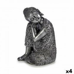 Figurine Décorative Buda Assis Argenté 20 x 30 x 20 cm (4 Unités)