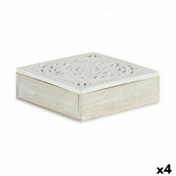 Boîte Décorative Blanc Bois 22 x 7,5 x 22 cm (4 Unités)