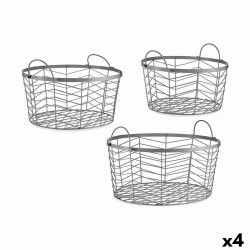 Set of Baskets With handles Silver Metal (4 Units)