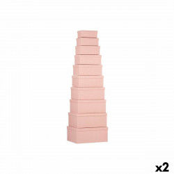 Set of Stackable Organising Boxes Pink Cardboard (2 Units)