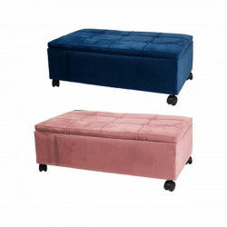 Bench DKD Home Decor   Pink Polyester Velvet Navy Blue Poplar (70 x 39,5 x...