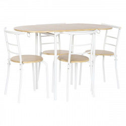 Spisebordsæt med 4 stole DKD Home Decor Hvid Natur Metal Træ MDF 121 x 55 x...