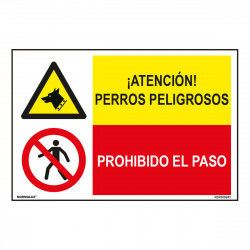 Cartel Normaluz Perros Peligrosos / Prohibido El Paso 60 x 40 cm
