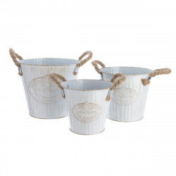 Set of Planters Decoris Rope With handles Metal White (3 Pieces)