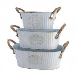 Bucket set Decoris Rope Oval With handles Metal White Zinc (3 Pieces)