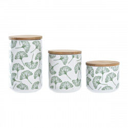 3 Tubs DKD Home Decor Natural White Green Bamboo Stoneware Tropical 10 x 10 x...