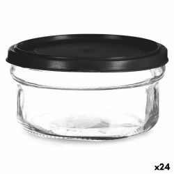 Round Lunch Box with Lid Black Transparent Plastic Glass 12 x 6 x 12 cm 415 ml