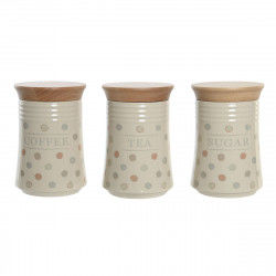Tin DKD Home Decor Beige Bamboo Stoneware Polka dots 10 x 10 x 16 cm (3 Units)