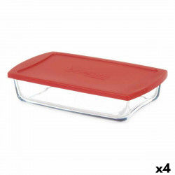 Boîte à lunch Borcam Rouge Transparent Verre Borosilicaté 1,3 L (4 Unités)