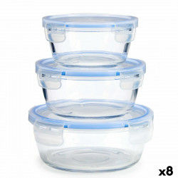 Set of lunch boxes Circular Blue Transparent Glass (8 Units)