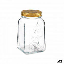 Jar Homemade Transparent Golden Metal Glass 1 L 9,8 x 17 x 9,8 cm (12 Units)