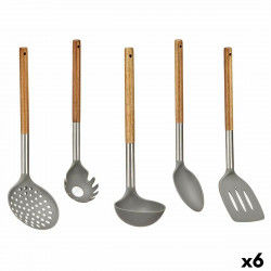 Set of Kitchen Utensils Grey Stainless steel Acacia (6 Units)