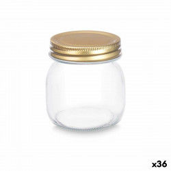 Jar Transparent Golden Metal Glass 300 ml 7,5 x 9 x 7,5 cm (36 Units)