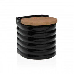 Salt Shaker with Lid Versa Stripes Black Ceramic Bamboo Dolomite 11 x 11 x 11 cm