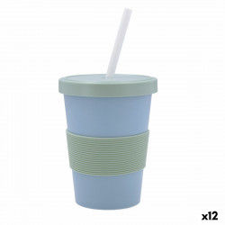 Vaso con Pajita Quid Inspira Con Tapa 480 ml Azul Plástico (12 Unidades)