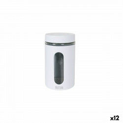 Jar Quttin White Glass Steel 1 L 10 x 10 x 17,5 cm (12 Units)