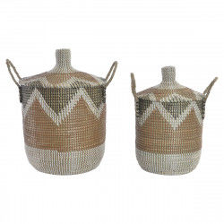 Basket set DKD Home Decor White Brown Natural Seagrass Zigzag 39 x 39 x 53 cm