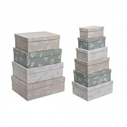Set of Stackable Organising Boxes DKD Home Decor Beige Brown Green Cardboard...
