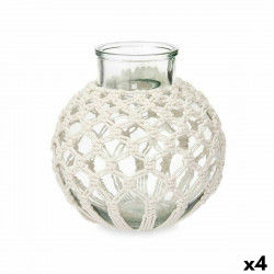 Vase White Cloth Glass 25 x 26,5 x 25 cm (4 Units) Macrame