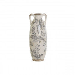 Vase Home ESPRIT Blanc Marron Gris Grès Feuille d'une plante 13 x 13 x 35 cm