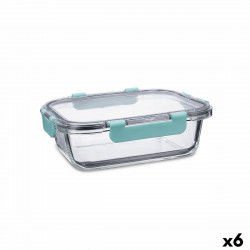 Hermetic Lunch Box Quid Purity Rectangular 1,04 L Transparent Glass (6 Units)
