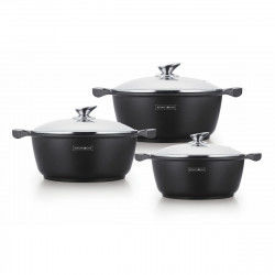 Pot with Glass Lid Royalty Line Black 6 Pieces