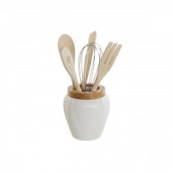 Pot for Kitchen Utensils DKD Home Decor White Bamboo Porcelain 10,5 x 10,5 x...