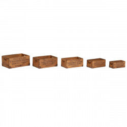 Storage boxes Home ESPRIT Brown Metal Fir wood 35 x 22 x 15 cm 5 Pieces