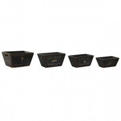 Boîtes de rangement Home ESPRIT Noir Bois d'épicéa 34 x 26 x 18 cm 4 Pièces