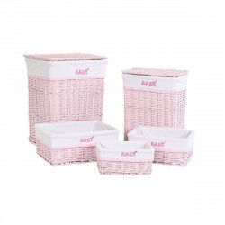 Set of Baskets DKD Home Decor Pink Polyester Children's wicker (44 x 34 x 56 cm)