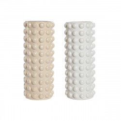 Vaso Home ESPRIT Bianco Beige Ceramica 16 x 16 x 40 cm (2 Unità)